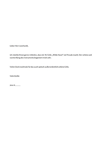 Ein zufriedener Cello Kunde