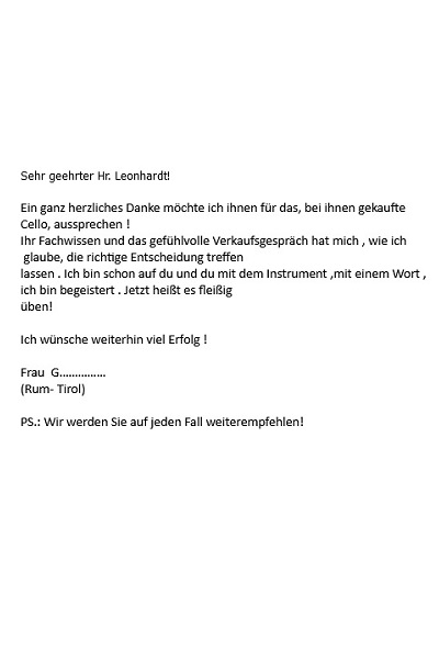 Eine glückliche Cello Kundin