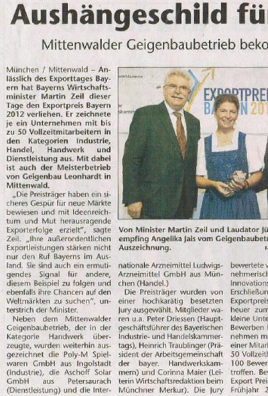 Exportpreis Bayern 2012 Kategorie: Handwerk