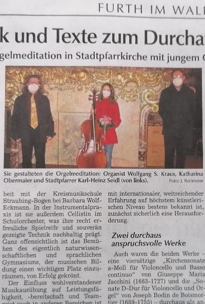 Musik und Texte zum Durchatmen - Further Orgelmeditation in Stadtpfarrkirche mit jungem Cello-Talent