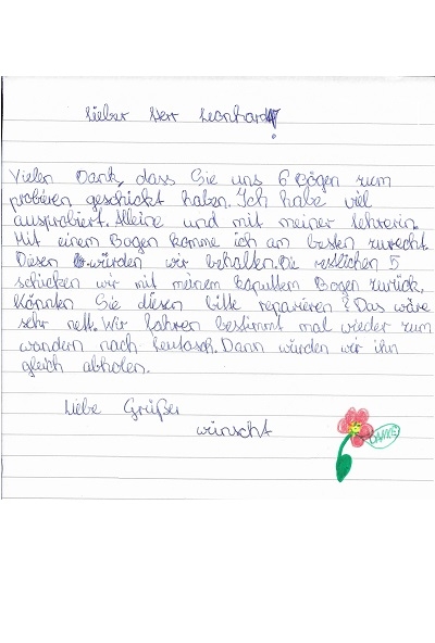 Dankschreibung nach einem Bogenkauf