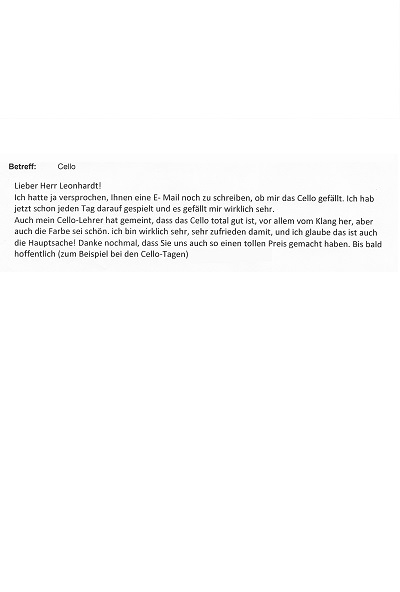 Erfreuliche E-Mail eines Cello-Käufers