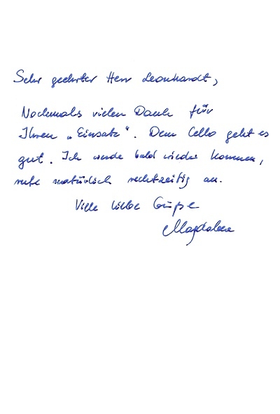 Positive Rückmeldung einer jungen Cellistin